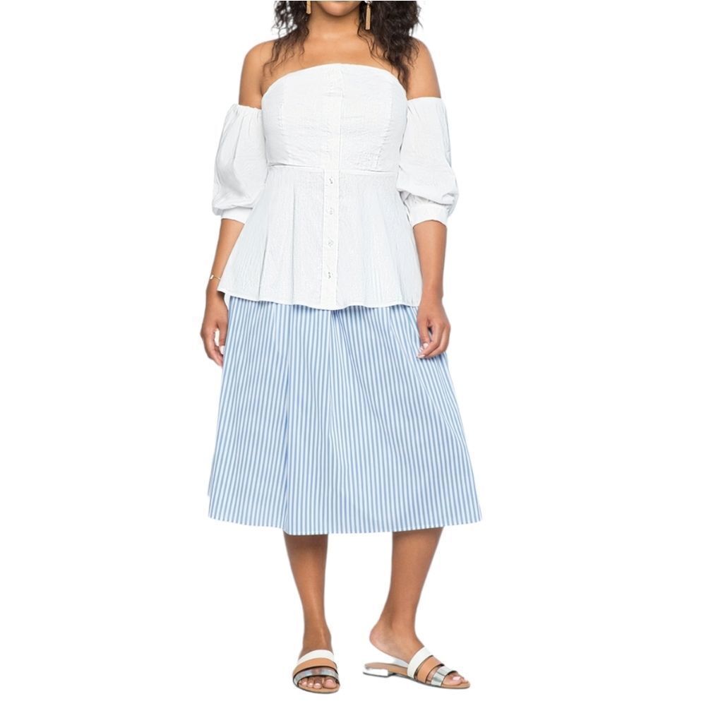 NWT ELOQUII Striped Side Tie Poplin Midi Skirt 14
